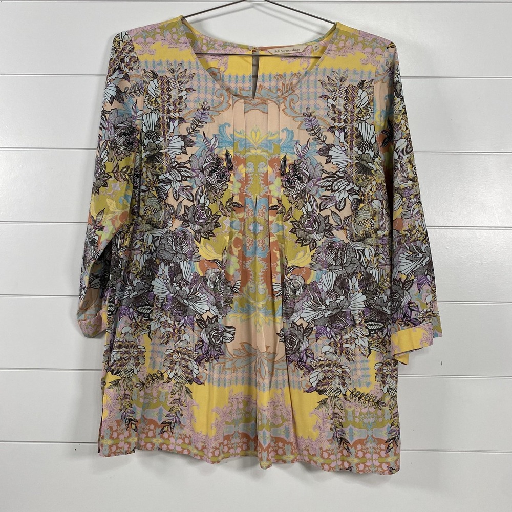 Soft Surroundings Tunic Top Womens Medium Multicolor Floral‎ Boho Rayon Spandex